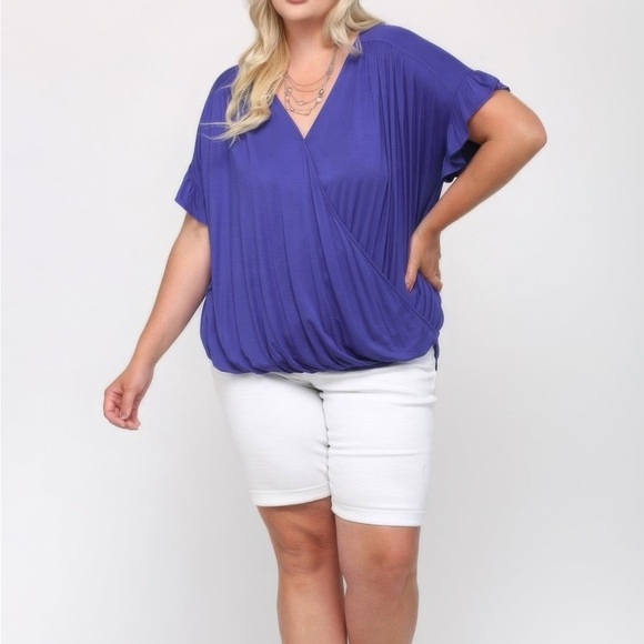 Solid Viscose Knit Surplice Top With Ruffle Sleeve - Picture 2 of 4